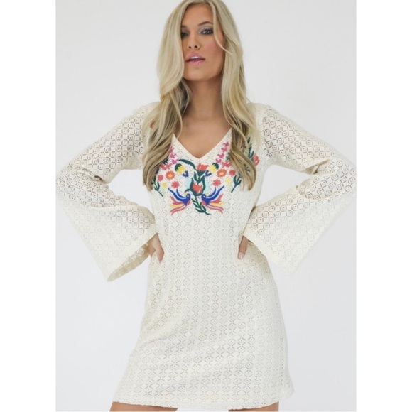 Judith March Bell Sleeve Ivory embroidered Dress - Picture 1 of 1